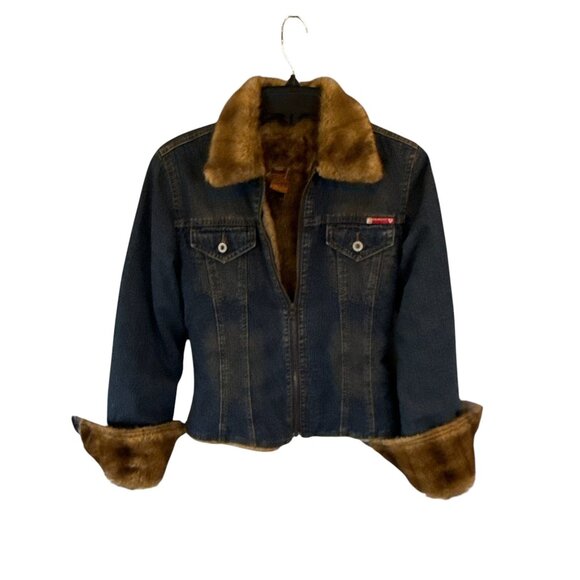 Guess Y2K Women's Denim Jacket Faux Fur Collar Sherpa Lined Vintage Size Small - Picture 3 of 12